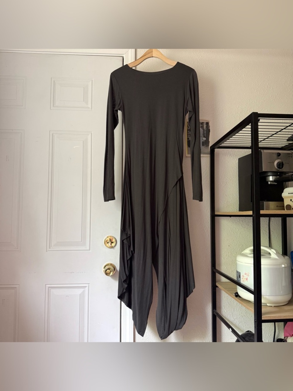 ELM DESIGN charcoal modal pima cotton draped‎ lagenlook boat neck midi dress